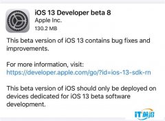 苹果iOS 13/iPadOS 13开发者预览版Beta 8正